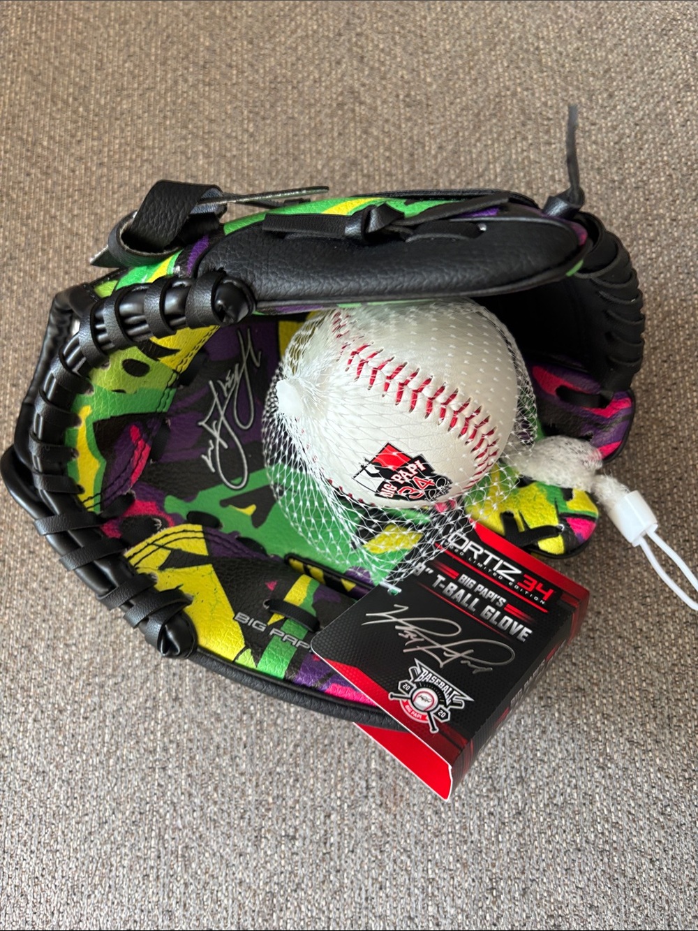 Youth Bright Camo Baseball Glove with Ball
